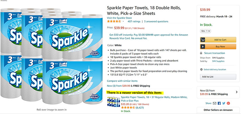 paper towel listing on amazon